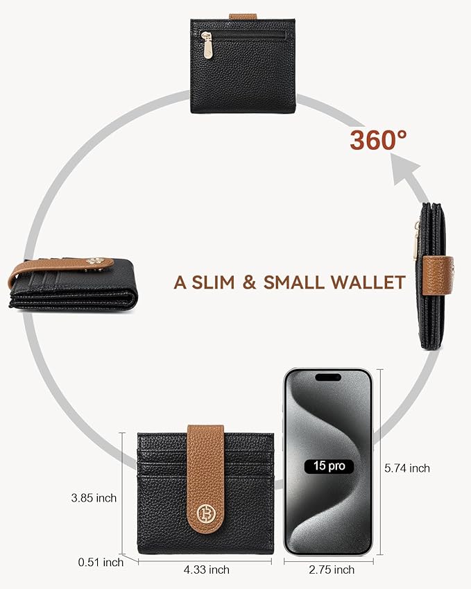 BOSTANTEN Slim Wallet for Women Small RFID Blocking Credit Card Holder Leather Bifold Wallets with Zipper Coin Pocket Black Brown