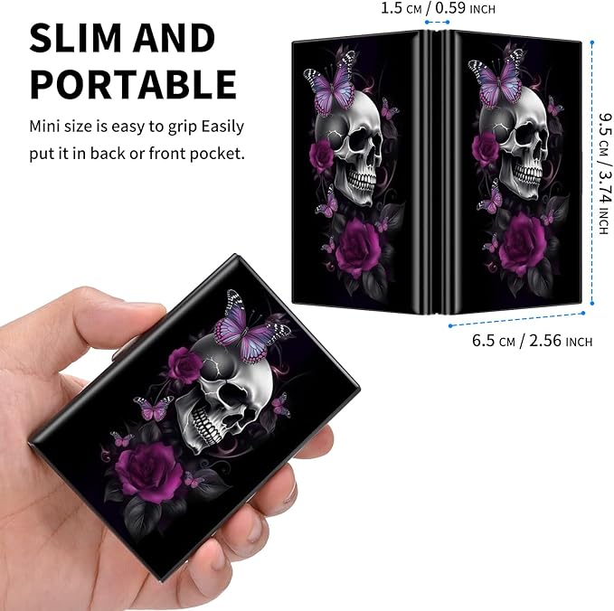 RFID Credit Card Holder,Small Metal Credit Card Case Wallet,Slim Mini Business Card Holder Organizer Hard ID Case Security wallet for Men Women -Sugar Skull Butterlies Floral
