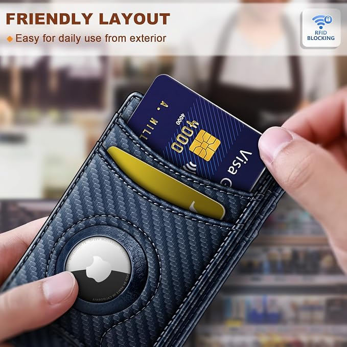 BULLIANT Men Airtag Wallet,Slim Wallet Money Clip Card Holder Magnetic Closure 12 Cards in Front Pocket RFID Blocking