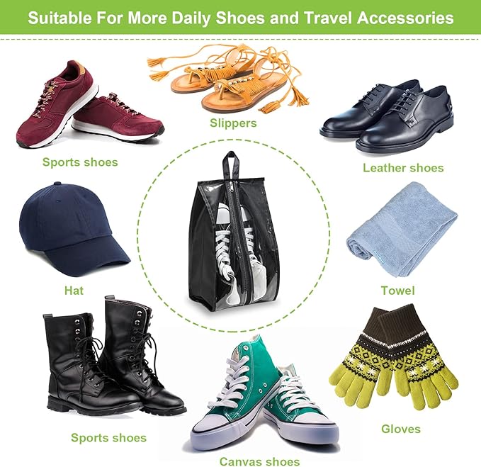 12 Pieces Shoe Bags for Travel Large Shoe Organizer for Men Women Waterproof Portable Shoe Bags with Sturdy Zipper for Travel Home Luggage Handbag, Black, 7.9 x 15.7 Inch