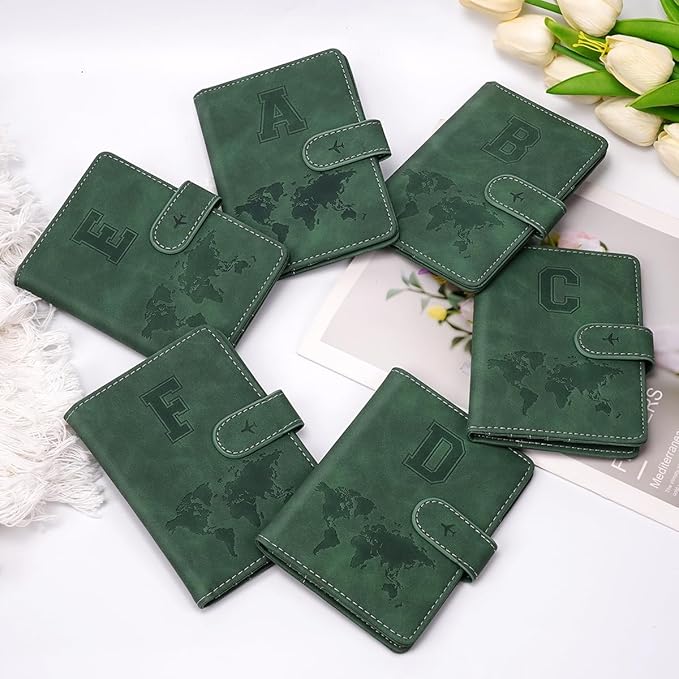 Personalized S Passport Holder Cover Initial Letter Travel Wallet RFID Blocking Passport Cover Credit Card Holder Case Passport Book Holders for Women and Men, Pine Green-S