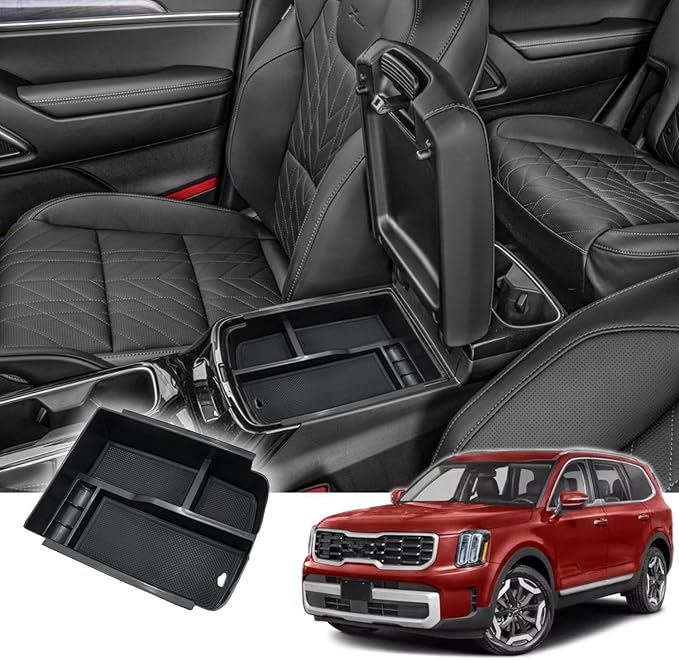 Vesul Compatible with Kia Telluride 2026-2020 Center Console Armrest Storage Tray Box ABS Insert Organizer Glove Console Separation Glove Pallet Phone Holder Full Cover