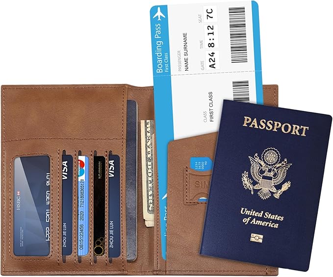 Passport Holder for Travel Essentials, Passport Wallet Cover Card holder Case for Travel Must Haves Accessories, Passport Book Holders for Women and Men, Brown