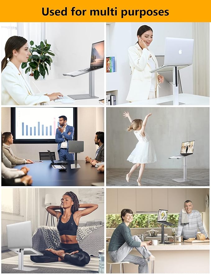 Laptop Stand for Desk, Ergonomic Sitting and Standing Laptop Riser for Notebook MacBook 11-17 Inches，DJ Laptop Stand Adjustable Height from 7-15 Inches Aluminum(Silver)