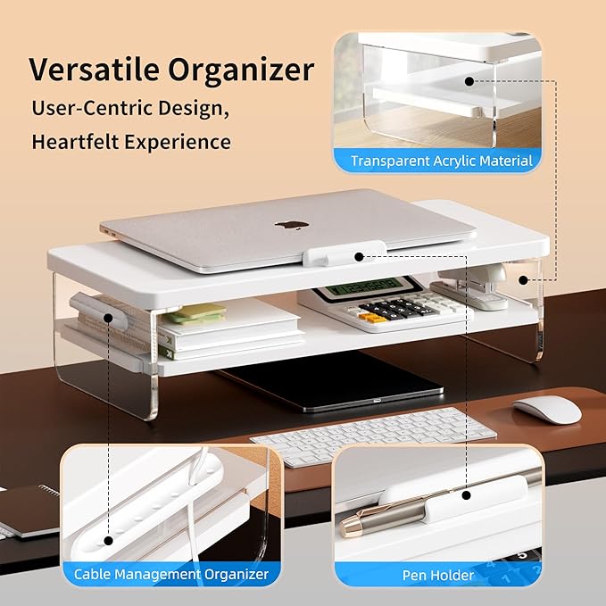 2-Tier Laptop Stand Adjustable Riser Holder,Ventilated Cooling Ergonomic Computer Desk Organizer for 10-17.3" Notebook,Desktop Storage Compatible with MacBook,Dell,HP,Lenovo