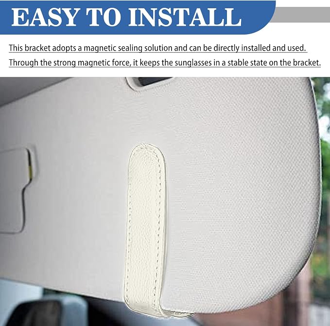Car Glasses Holders Sun Visor Magnetic Leather Sunglass Holder for Car Suitable for Glasses Car Visor Accessories Universal for Most Car Sun Visor, Beige