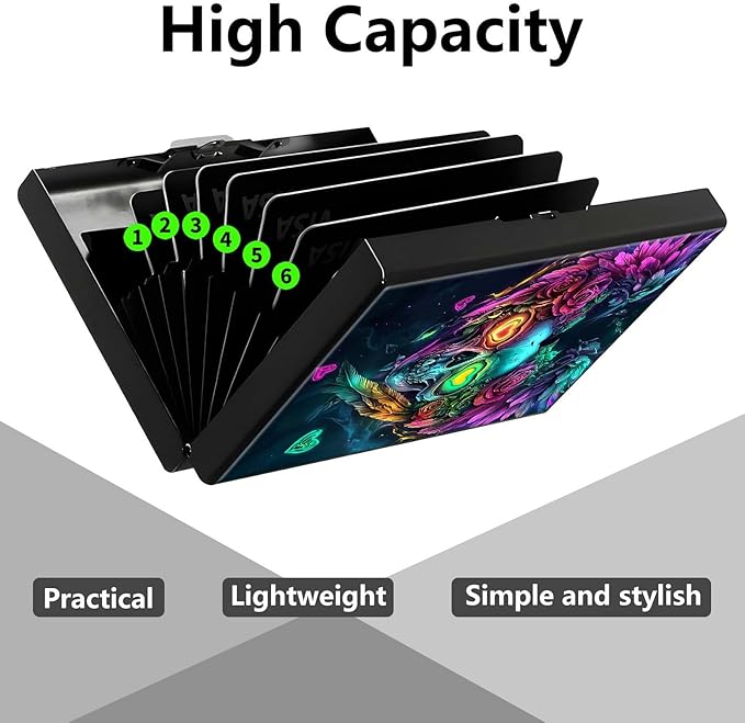 Credit Card Holder, Art Skull Design Mini RFID Blocking Aluminum Wallet Slim Metal Hard Case Shell Travel Wallet ID Case Small Credit Cards Case Business Cards for Women Men Girls