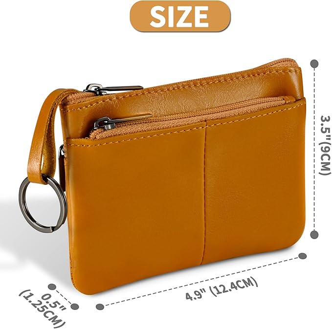Light Brown Genuine Leather Multi-Functional Wallet - Compact Card Holder, Coin Purse & Key Organizer with 3 Zippers, Built-in Key Ring, Perfect for Travel, Work & Daily Use