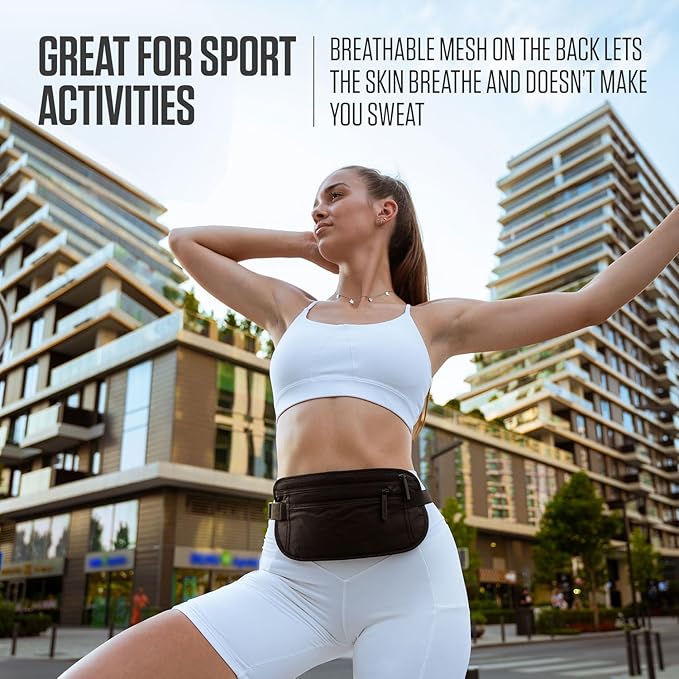 VENTURE 4TH Money Belt for Travel – Hidden Under-Clothes RFID Blocking Passport Holder & Slim Travel Wallet Pouch for Men & Women to Protect Cash, Cards & Documents (Sleek Black)