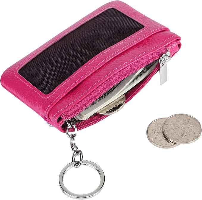 Women Genuine Leather Keychain Zipper Change Wallet Small Mini Pocket Size Coin Purse