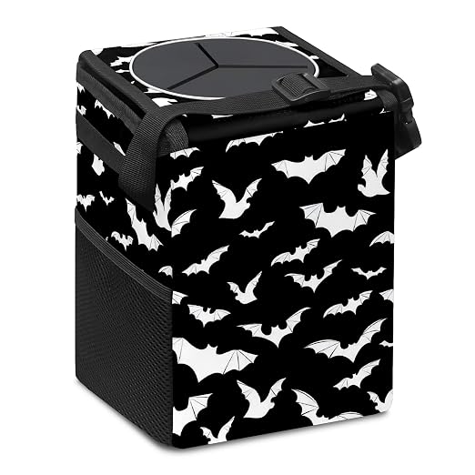 Black and White Goth Bats Car Trash Can with Lid Collapsible Reusable Waterproof Car Garage Bag,Automotive Garbage Can,Car Accessories Interior Car Organizer