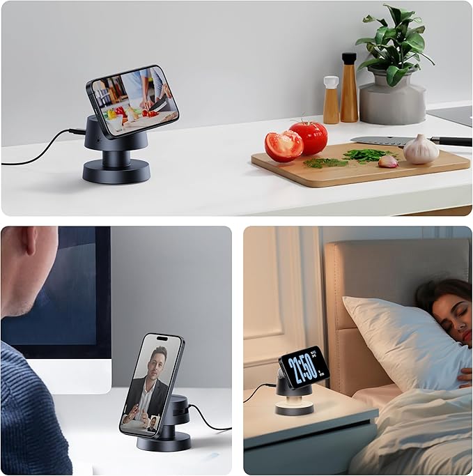 4 in 1 Magnetic Wireless Charging Station,15W Fast Charging with Adjustable Night Light for MagSafe Charger Stand,3 in 1 Wireless Charger for iPhone 17/16/15/14/13 Pro Max,Apple Watch & AirPods