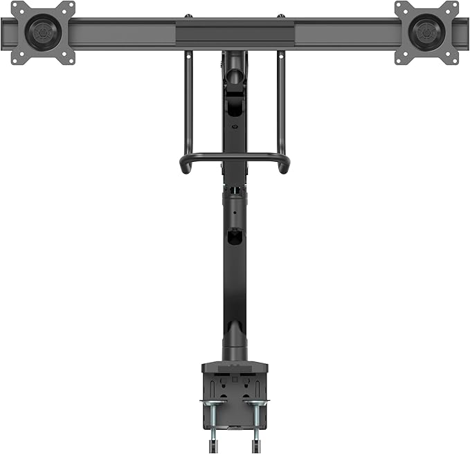 StarTech.com Desk Mount Dual Monitor Arm - Ergonomic Monitor VESA Mount 32" (17.6lb/8kg) Displays - Crossbar Handle for Synchronized Full Motion - Height Adjustable - C-Clamp/Grommet (ARMSLMBARDUO)