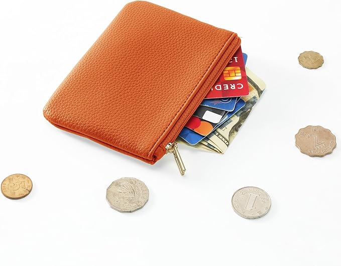 Chelmon PU Leather Coin Purse Pouch Change Holder Small With Zipper for Men Women 2 PCS Set (Black&Brown)