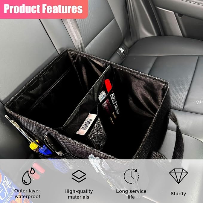 ZIMISI Car Seat Organizer, Collapsible Trunk Organizer with Detachable Divider, Handles and Multiple Pockets, Backseat Car Storage, Passenger Seat Organizer for Front/Back Consoles (Black)