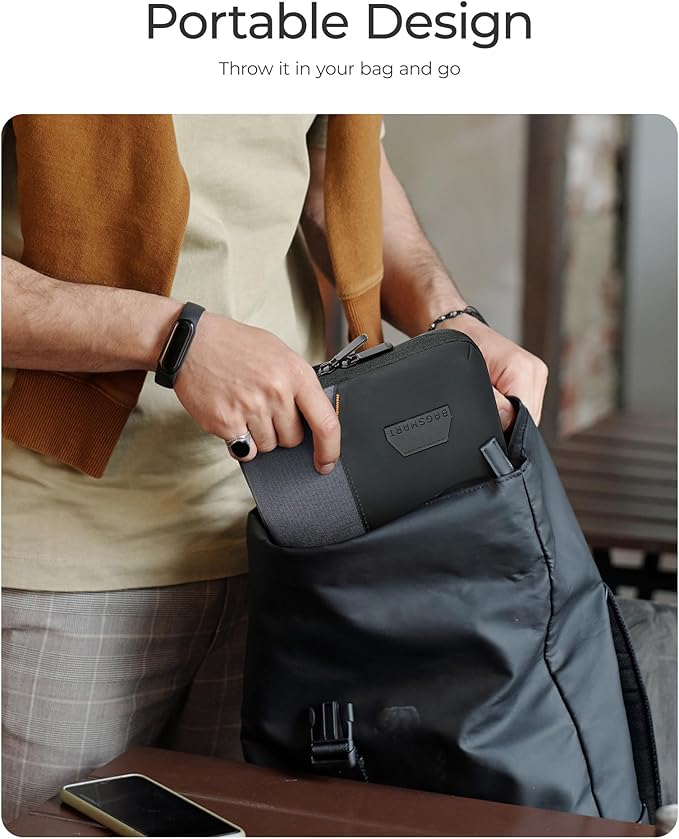 BAGSMART Electronics Travel Organizer Case for 10.2 Inch Tablets, Tech Pouch Essentials for Power Bank, SD Cards, Cord and Cable Storage Bag, Black
