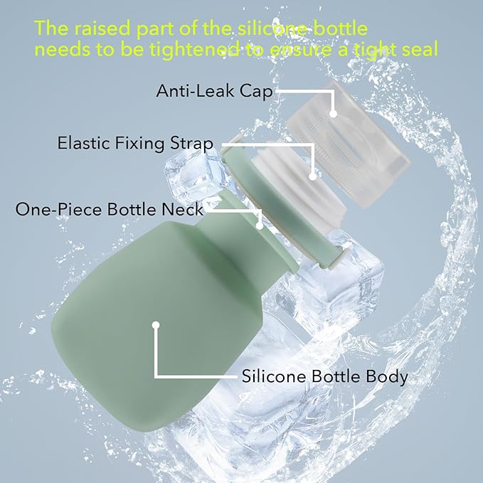 1oz Silicone Travel Bottles for Toiletries (4-Pack), TSA Approved Leakproof Toiletry Bottles with Locking Lid, Refillable Travel Size Containers for Shampoo, Body Wash, Camping & Trips (Green Pink)