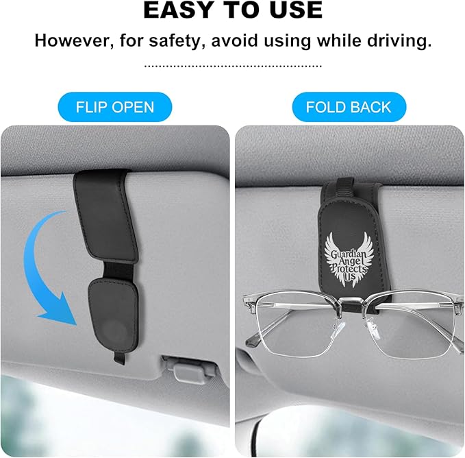 Teraves 2 Pack Sunglass Holder Clip for Car Visor, Upgrade Magnetic Leather Sunglasses Glasses Eyeglasses Visor Clip, Guardian Angel Gift for New Driver