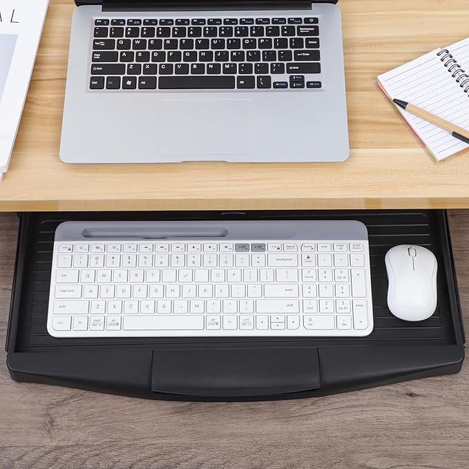 TEHAUX Under Desk Keyboard Tray Slide Out - Adjustable Computer Keyboard Stand with Hidden Storage Drawer 20.67X9.06 Inches Save Space & Reduce Wrist Pain for Home Office & Gaming Desks