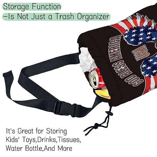 Bald Eagle Car Trash Bag,American Flag Hanging Drawstring Car Garbage Bag, Waterproof Canvas Car Back Seat Organizer with Adjustable Buckle, for Vehicles, SUVs, Camping, Road Trips