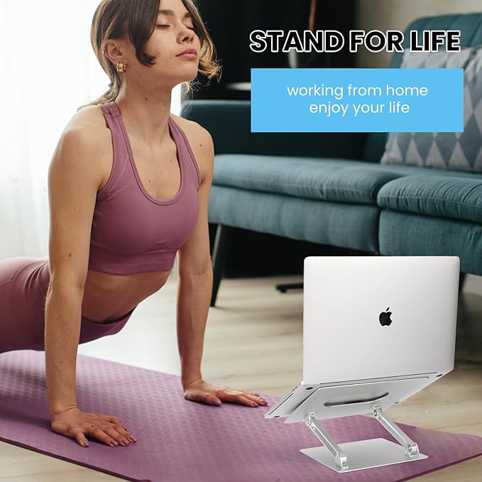 Laptop Stand for Desk, Ergonomic Aluminum Laptop Stand Adjustable Height, Foldable Laptop Riser for 10-17 Inchs Laptop(Gray)