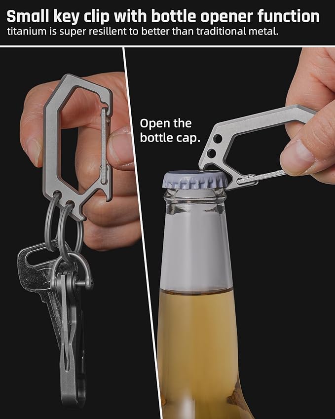 TISUR Titanium Carabiner Keychain Clip, Heavy Duty Key Ring Holder,Bottle Opener Car Key Chains for Men Women