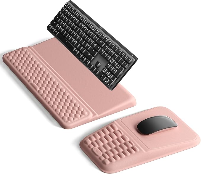 Vaydeer Keyboard Stand and Mouse Pad Set with Wrist Rest, Soft Memory Foam Wrist Support, Ergonomic Wrist Cushion for Desk, Relieves Carpal Tunnel Pain, Palm Hand Typing for Office, Gaming, Pink