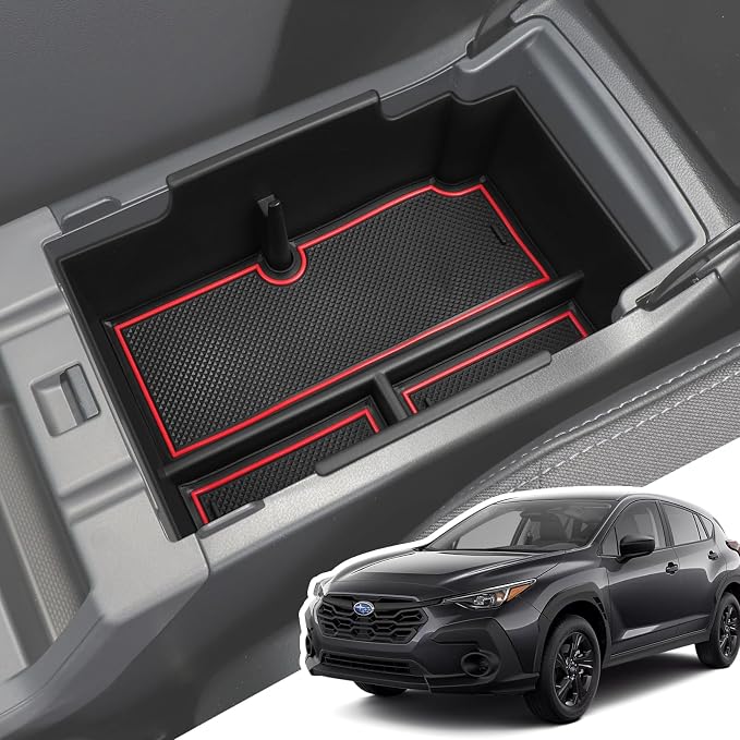 Center Console Organizer for Subaru Crosstrek 2024 2025 Armrest Insert Storage Tray with Non-Slip Rubber Mat Subaru Impreza Organiser Accessories, Red