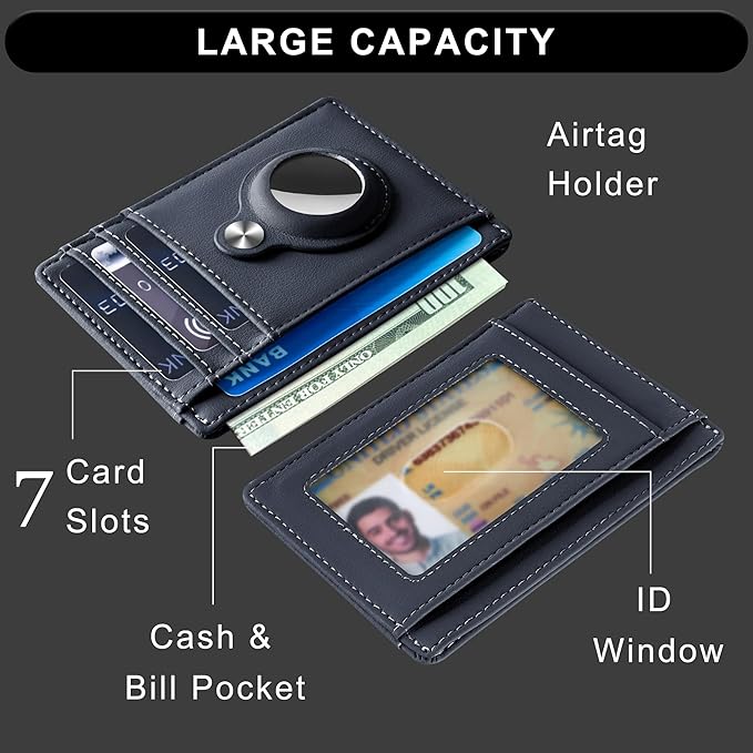 Hawanik Slim Minimalist Front Pocket Air Tag Wallet, RFID Blocking Card Holder Wallet with Airtag Holder