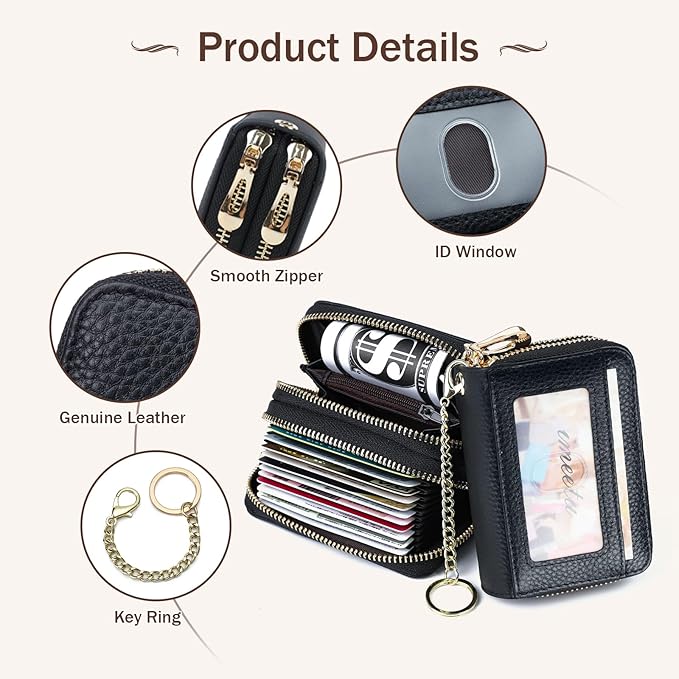 imeetu Rfid Credit Card Holder,Genuine Leather Businese Card Case,Rfid Blocking Wallet for Women & Men