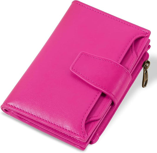 Airkit Small Wallet Women RFID Blocking Soft Leather Bifold Compact Card Holder Wallet for Women with Zipper Coin Pocket 4 ID Window