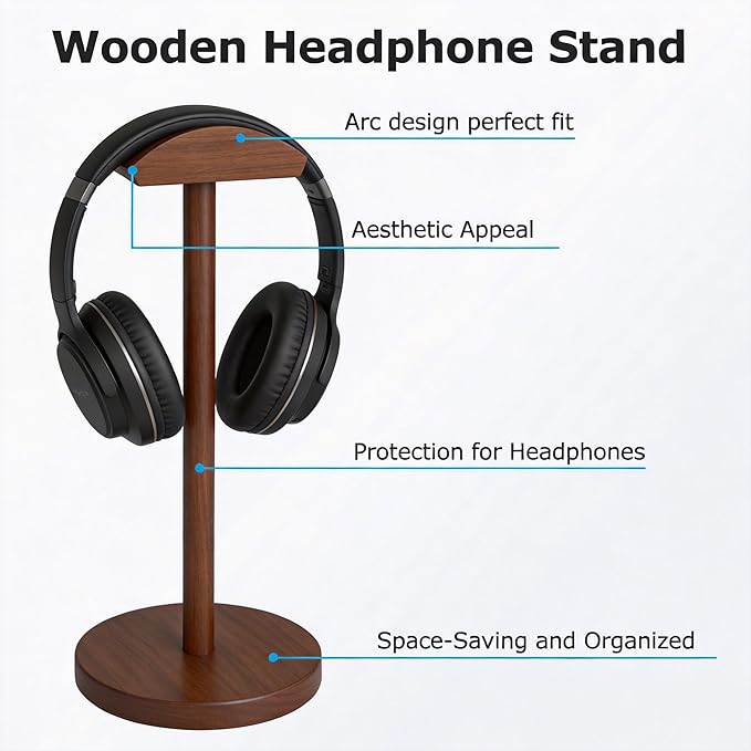 Universal Headphone Hanger Holder Organizer Keeper Racks Storage for Desk Gaming Headset Stand Premium Functional Craftmanship Headset Stand Accessories Walnut