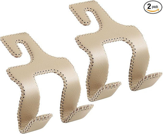 Upgraded Headrest Hooks for Purses and Bags, 2 in 1 Car Back Seat Head Rest Hanger Matching Cars Interior Genuine Leather Vehicle Storage Holder Hook, 2 Pack, Beige