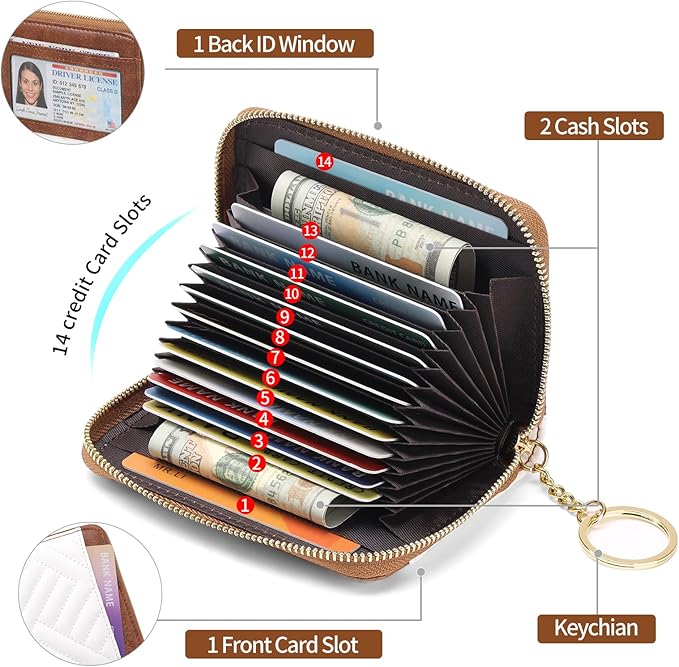 GAEKEAO Credit Card Holder Small Wallet for Women RFID Blocking Leather Zipper Wallet with Wristlet Beige＆Brown