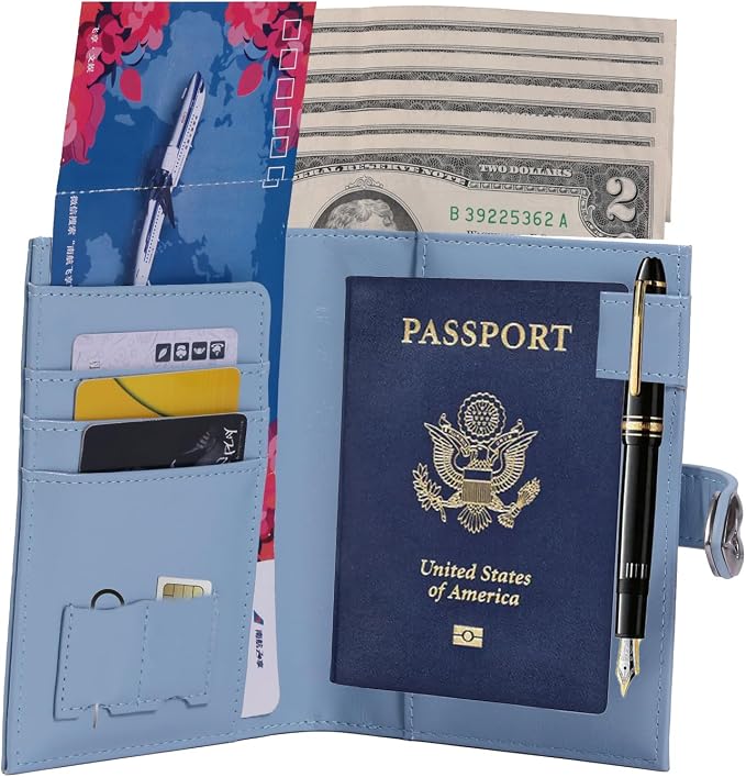 YOXIER Passport-Holder-for-Travel-Women-Men Blue，lLarge capacity Passports Holders TravelCover Wallet Passport with Pen Holder