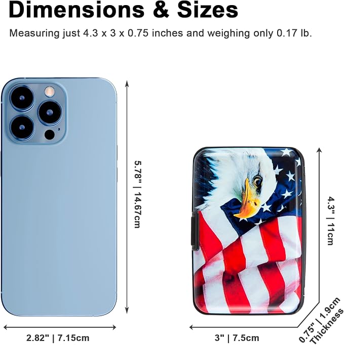 Credit Card Holder, RFID Blocking Small Metal Credit Cards Holder Wallet for Women Men Business Aluminum Protector Sleeves Slim Case (Bald Eagle on American Flag)