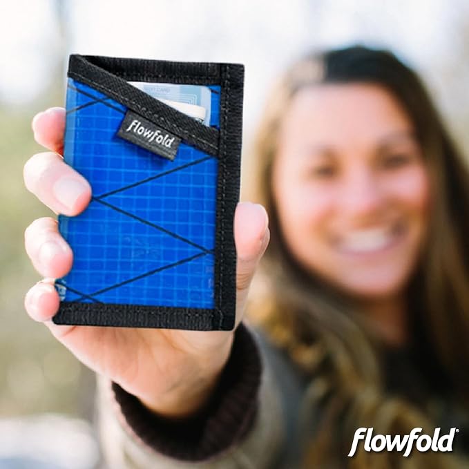 Flowfold Recycled Sailcloth Minimalist Card Holder Wallet | Slim and Durable with Cash pocket and Credit Card Slot | Minimalist Wallet Made in USA Holds 6-8 Cards