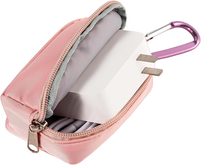 2-Piece Mini Pouch with Carabiner Clip, Unisex Small Organizer Case for Electronics, Makeup, and Accessories (Pink)