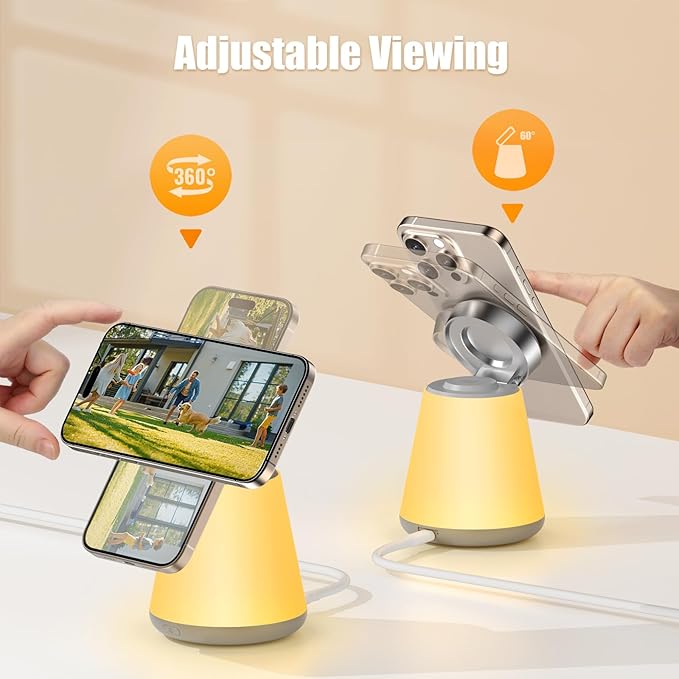 2 in 1 Wireless Charging Station with Night Lamp for Apple Samsung Magnetic Charger, 15W Foldable Portable Wireless Charging Stand for iPhone 17 16 15 14 13 12 Pro Max, Apple Watch