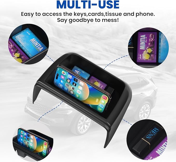 Autorder Center Console Dash Organizer for 2020-2025 2026 Ford Escape Accessories 8-inch Dashboard Insert Tray with Cellphone Holder Storage Box with Anti-Slip Mat(Not fit 13.2-Screen)