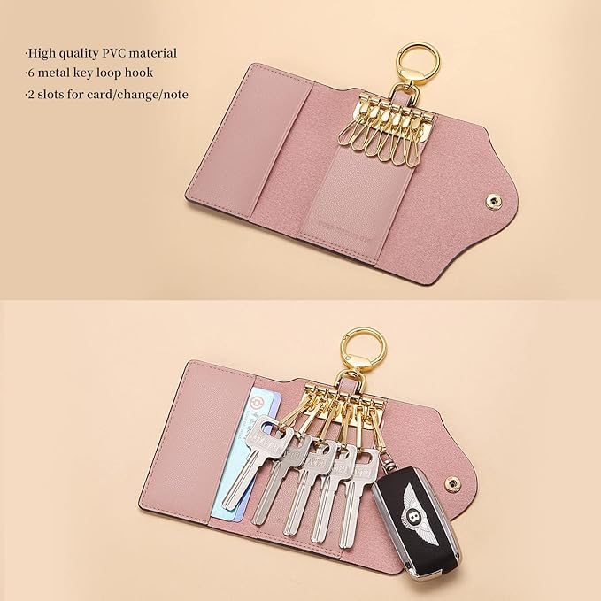 GOLF SUPAGS Women PVC Leather Car Key Chain Card Holder Wallet Pouch 6 Hook Snap Closure keys Money Organizer Case | Card Holder, 6 Hook, Snap Closure, keys, Money Organizer, Case