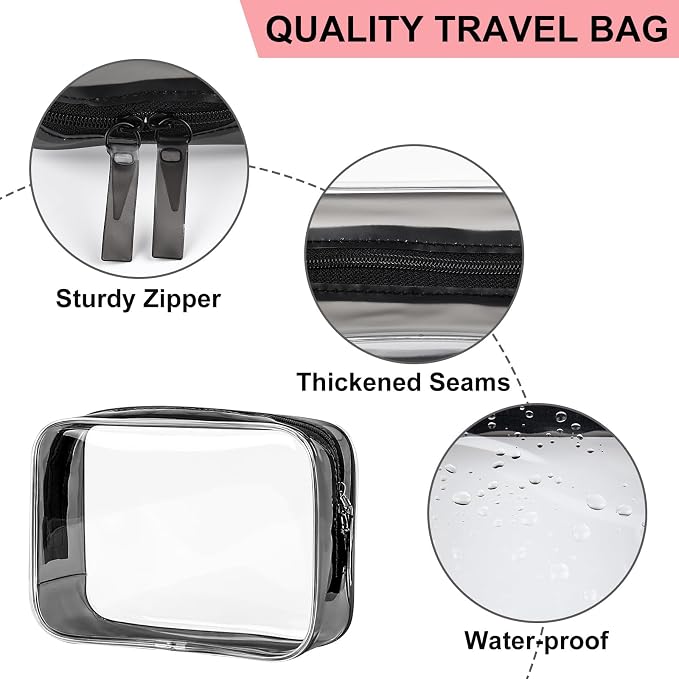 PLULON 2 Pack Travel Toiletry Bag, TSA Approved Toiletry Bag Clear Makeup Cosmetic Bag Quart Size Carry on Travel Accessories Portable Bags for Women Men - Black