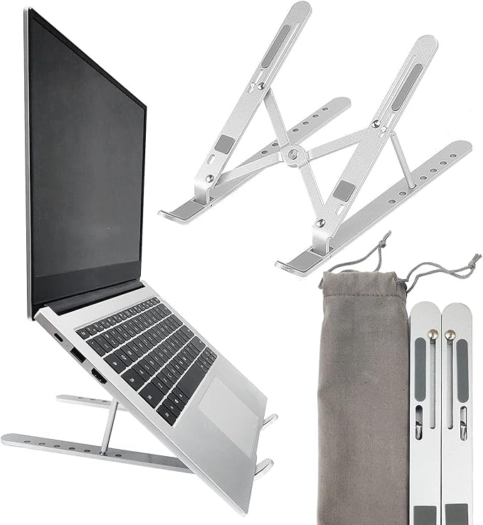 Laptop Stand - Adjustable Ergonomic Aluminum Stand, 7 Angle Anti-Slip, Compatible with 9-15.6 inch Laptops, Silver