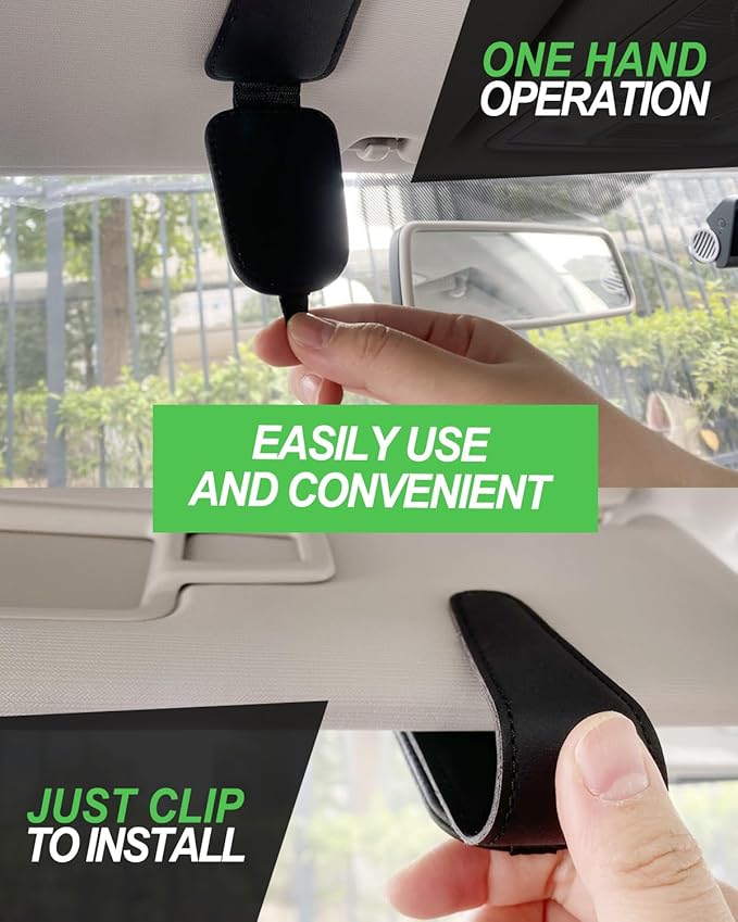 Sunglass Holder for Car, 2 Pack Car Sunglass Holder Visor Clip Magnetic Leather Sun Glasses Eyeglass Hanger, Black, Fit for Different Size Eyeglasses
