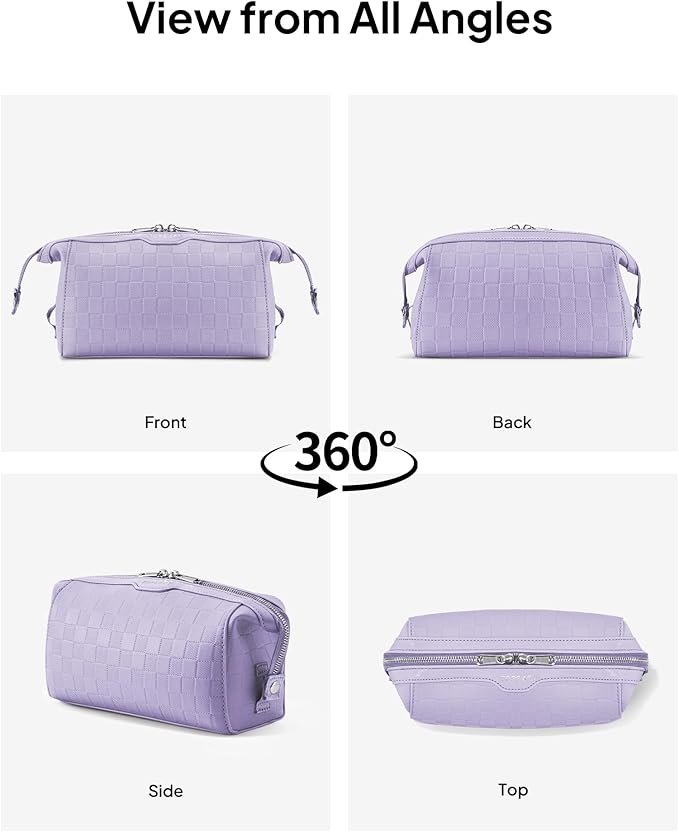 TOPEAST Travel Makeup Bag Cosmetic Bags for Women, 3 Pcs Set Make Up Toiletry Bag with Removable Zip Pouch, Waterproof Leather Makeup Brush Organizer for Travel Essentials, Purple
