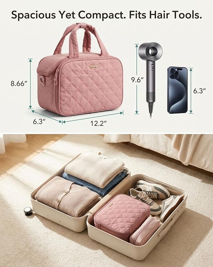 Lightweight Structured Travel Toiletry Bag for Women - Wide-Open Puffer Mini Duffel with Removable Divider, Waterproof Lining, Water-Resistant Exterior, Fits Full-Size Bottles & Shower Essentials