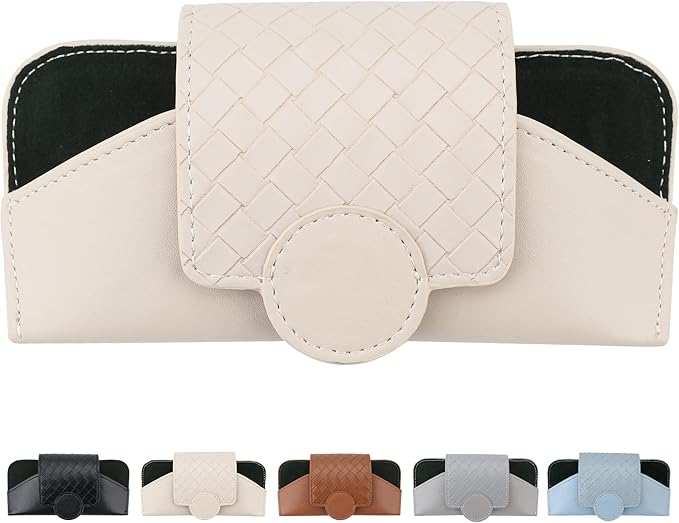 KINIVA Sunglasses Holder for Car Visor Leather Glasses Case with Clips for Car Visor Automotive Interior Visor Accessories Apply to All Car Models (10 Beige)