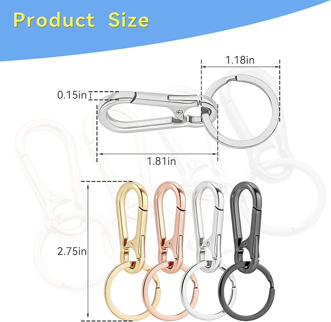Metal Key Chain Sturdy Keyring Clip Holder for Car and Home Keys, Keychains For Men and Women 4 Pack DIY