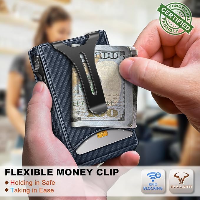 BULLIANT Men Wallet,Magnetic Metal Wallet Money Clip 9Cards Pop-up Access RFID Blocking