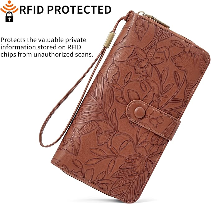 SENDEFN Women's Credit Card Holder RFID Blocking Zip Around Leather Wallet Large Capacity Long Purse with Wristlet
